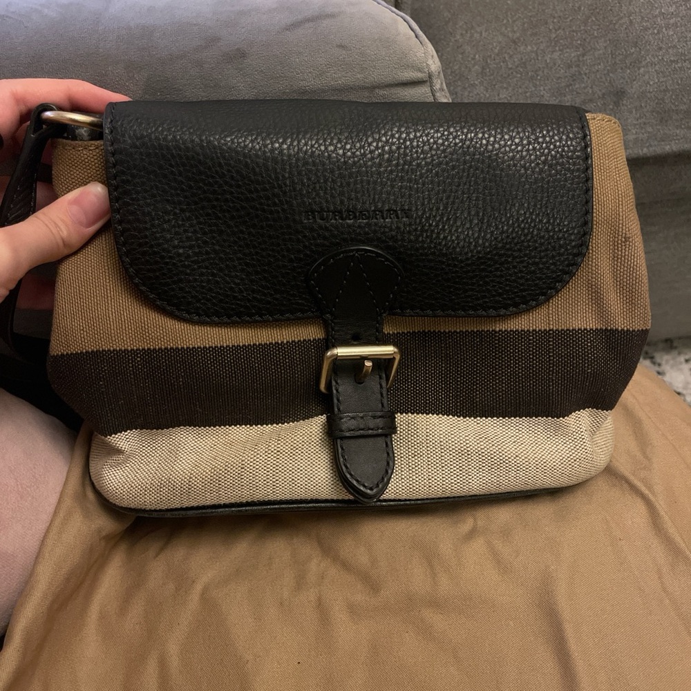 BURBERRY Mega Check Gowan Grainy Calfskin Small Crossbody Bag